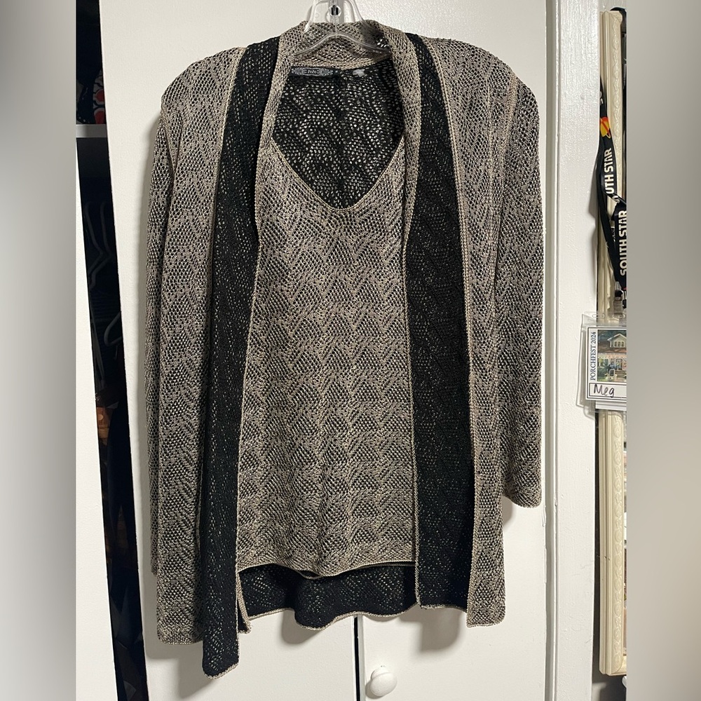 Vintage Black and Gray Women's Cardigan Set